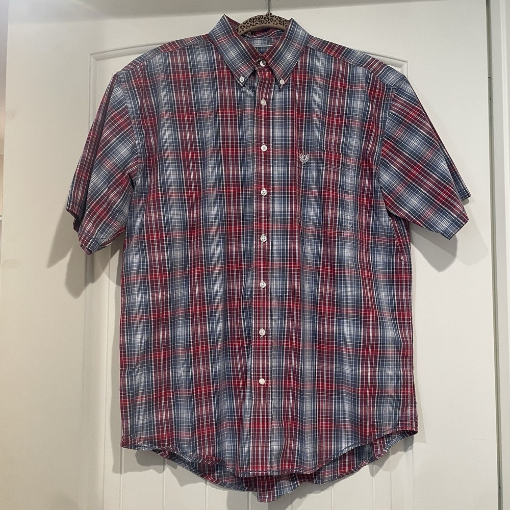 Panhandle Men's Western Shirt Size Large Short Sleeve Red Blue Plaid